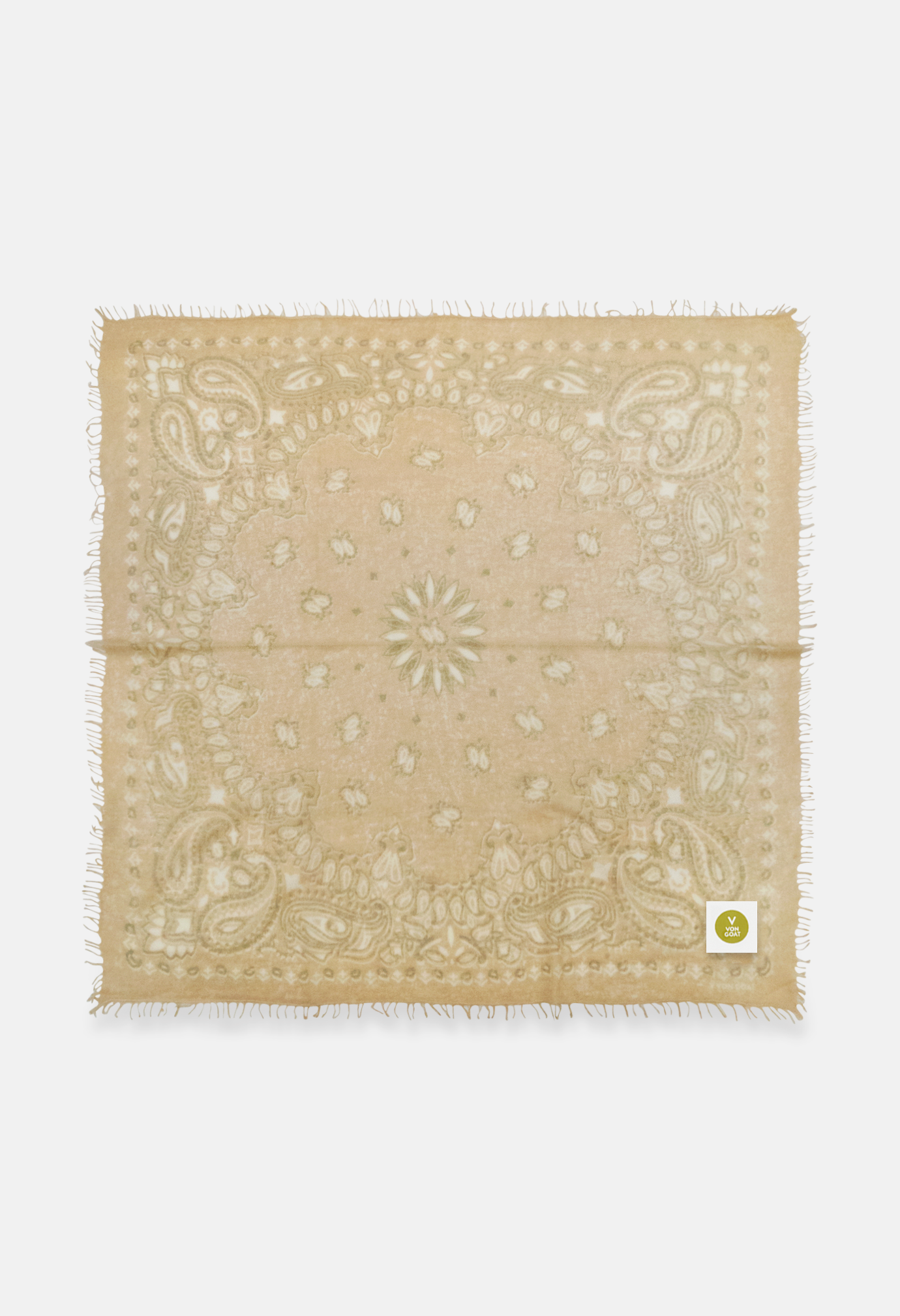 Kaschmir Bandana Dreieckstuch Paisley B in Taupe und Weiss von V VON GOAT ideales Accessoire grosses Kaschmir Tuch Paisley Muster für Damen handgefertigt