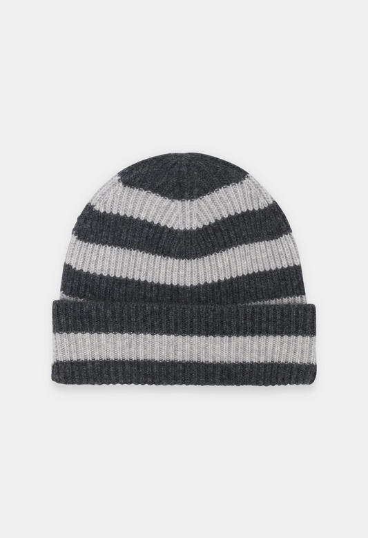 BEANIE STRIPE LIGHT GREY/DARK GREY