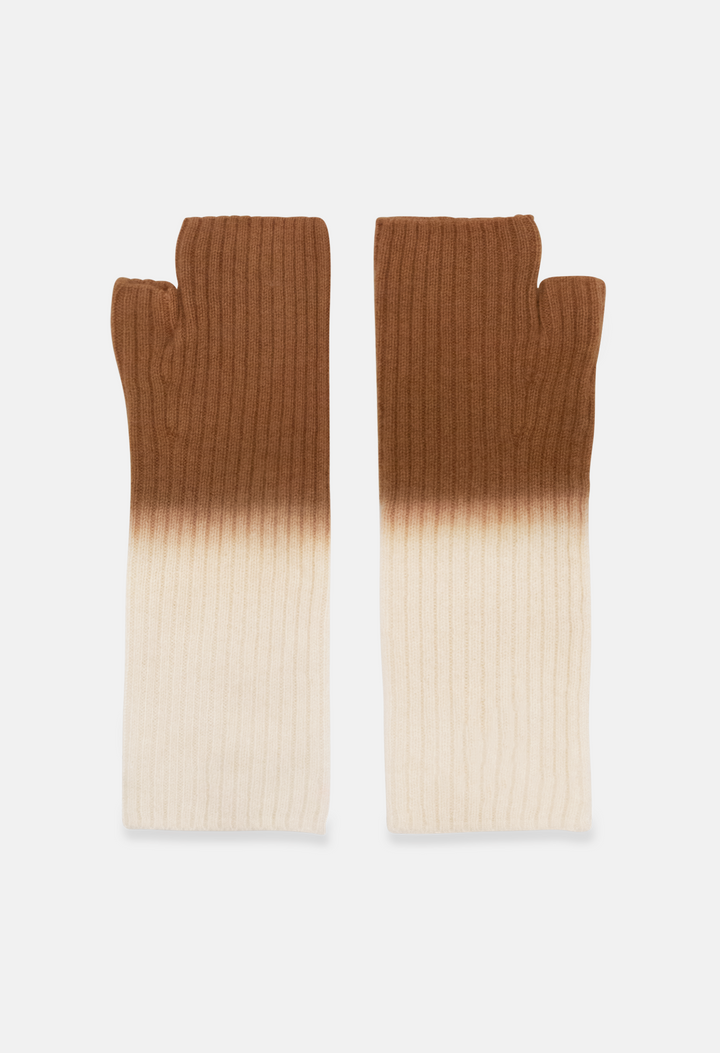 Fingerless Mittens White/Mocha Mousse