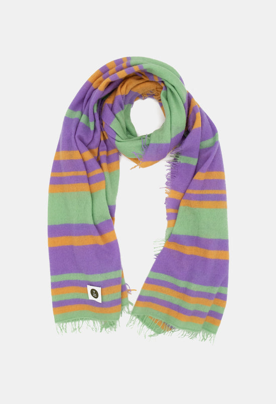 V Von Goat Kaschmir-Schal mit Fransen im Stripes-Stil in den Farben Mix aus reiner Cashmere-Wolle auf weißem Untergrund.