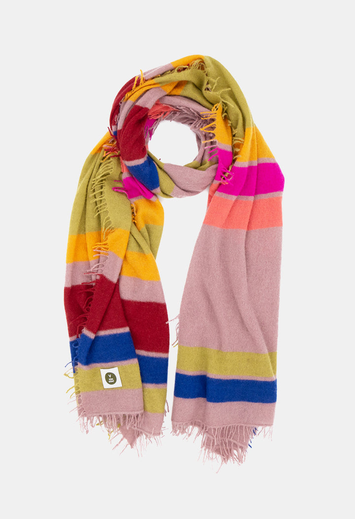 V Von Goat Kaschmir-Schal mit Fransen im Stripes-Stil in den Farben Mix aus reiner Cashmere-Wolle auf weißem Untergrund.