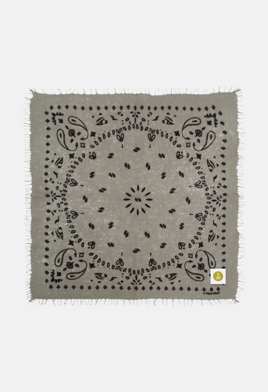 Cashmere Bandana Tuch Paisley AE in Grau und Schwarz von V VON GOAT ideales Kaschmir Geschenk Paisley Muster Kaschmir Tuch für Frauen handgefertigt in Nepal