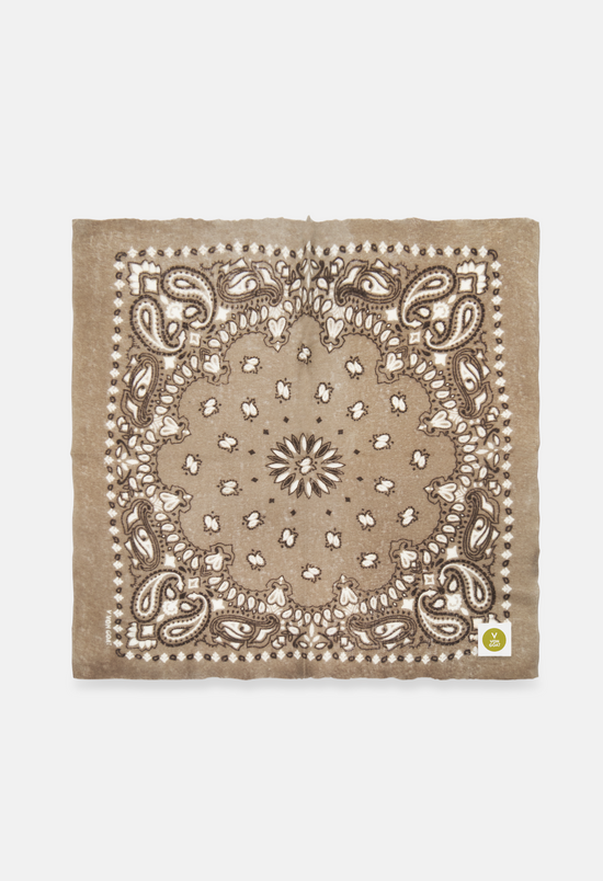 Kaschmir Bandana Dreieckstuch Paisley A in Beige und Braun von V VON GOAT ideales Accessoire Paisley Muster Cashmere Tuch für Damen handgefertigt in Nepal