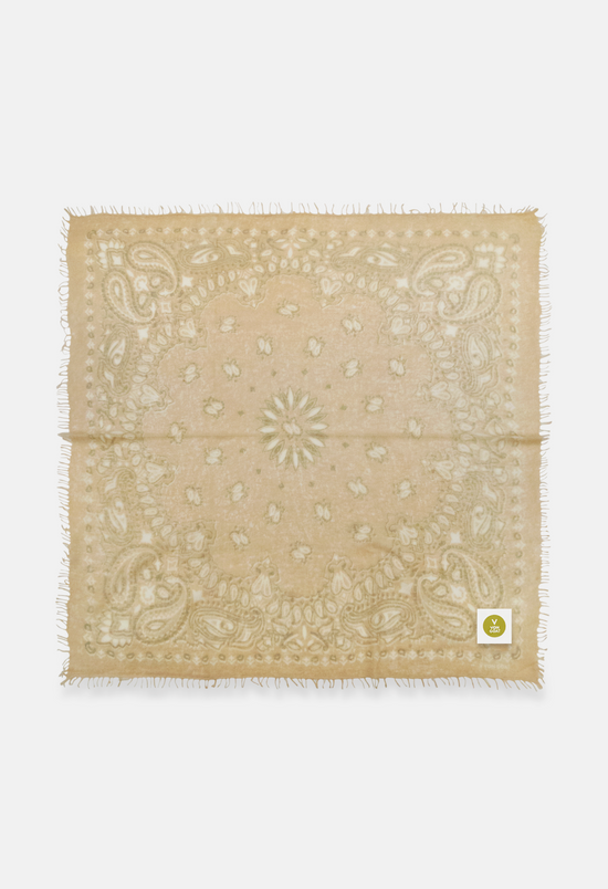 Kaschmir Bandana Dreieckstuch Paisley B in Taupe und Weiss von V VON GOAT ideales Accessoire grosses Kaschmir Tuch Paisley Muster für Damen handgefertigt