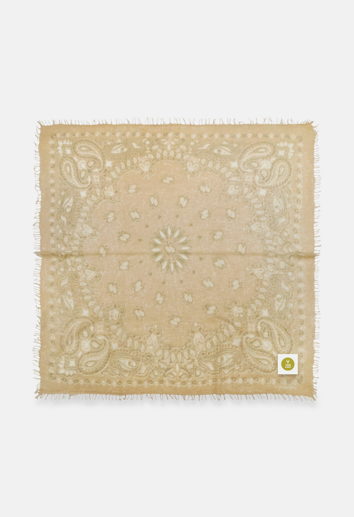 Kaschmir Bandana Dreieckstuch Paisley B in Taupe und Weiss von V VON GOAT ideales Accessoire grosses Kaschmir Tuch Paisley Muster für Damen handgefertigt