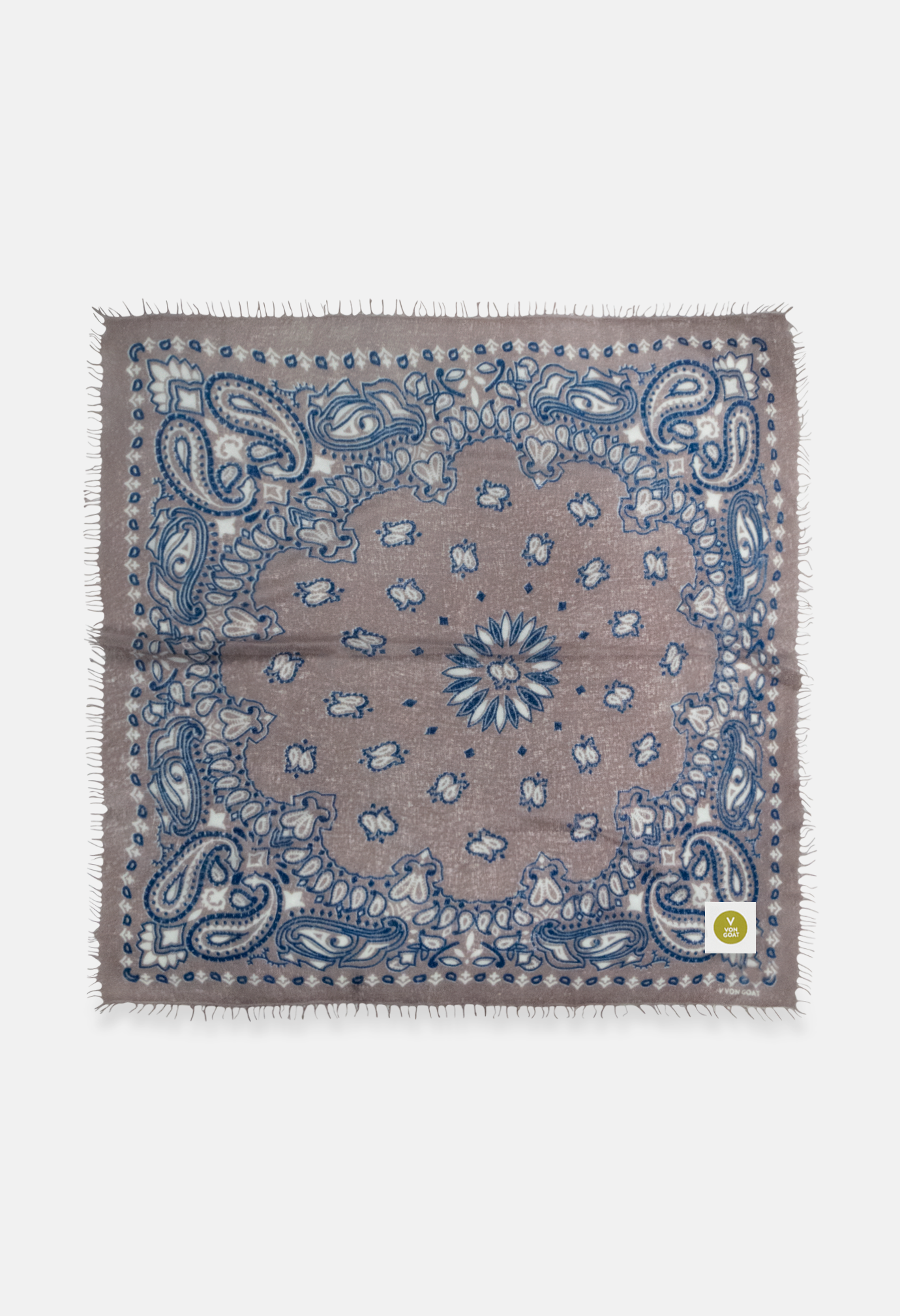 Kaschmir Bandana Dreieckstuch Paisley I in Grau und Blau von V VON GOAT ideales Accessoire grosses Kaschmir Tuch Paisley Muster für Damen handgefertigt