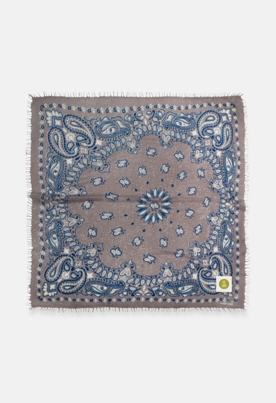 Kaschmir Bandana Dreieckstuch Paisley I in Grau und Blau von V VON GOAT ideales Accessoire grosses Kaschmir Tuch Paisley Muster für Damen handgefertigt