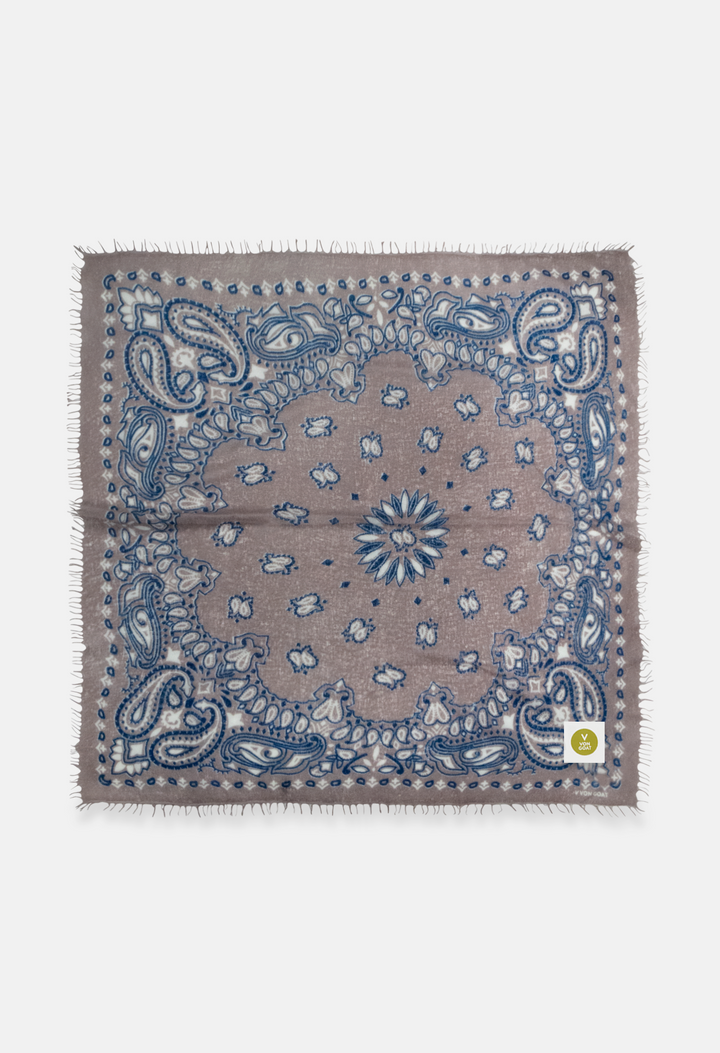 Kaschmir Bandana Dreieckstuch Paisley I in Grau und Blau von V VON GOAT ideales Accessoire grosses Kaschmir Tuch Paisley Muster für Damen handgefertigt