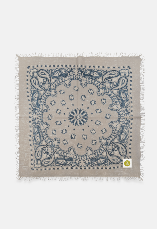 Kaschmir Bandana Dreieckstuch Paisley I in Grau und Blau von V VON GOAT ideales Accessoire Paisley Muster Cashmere Tuch für Damen handgefertigt in Nepal