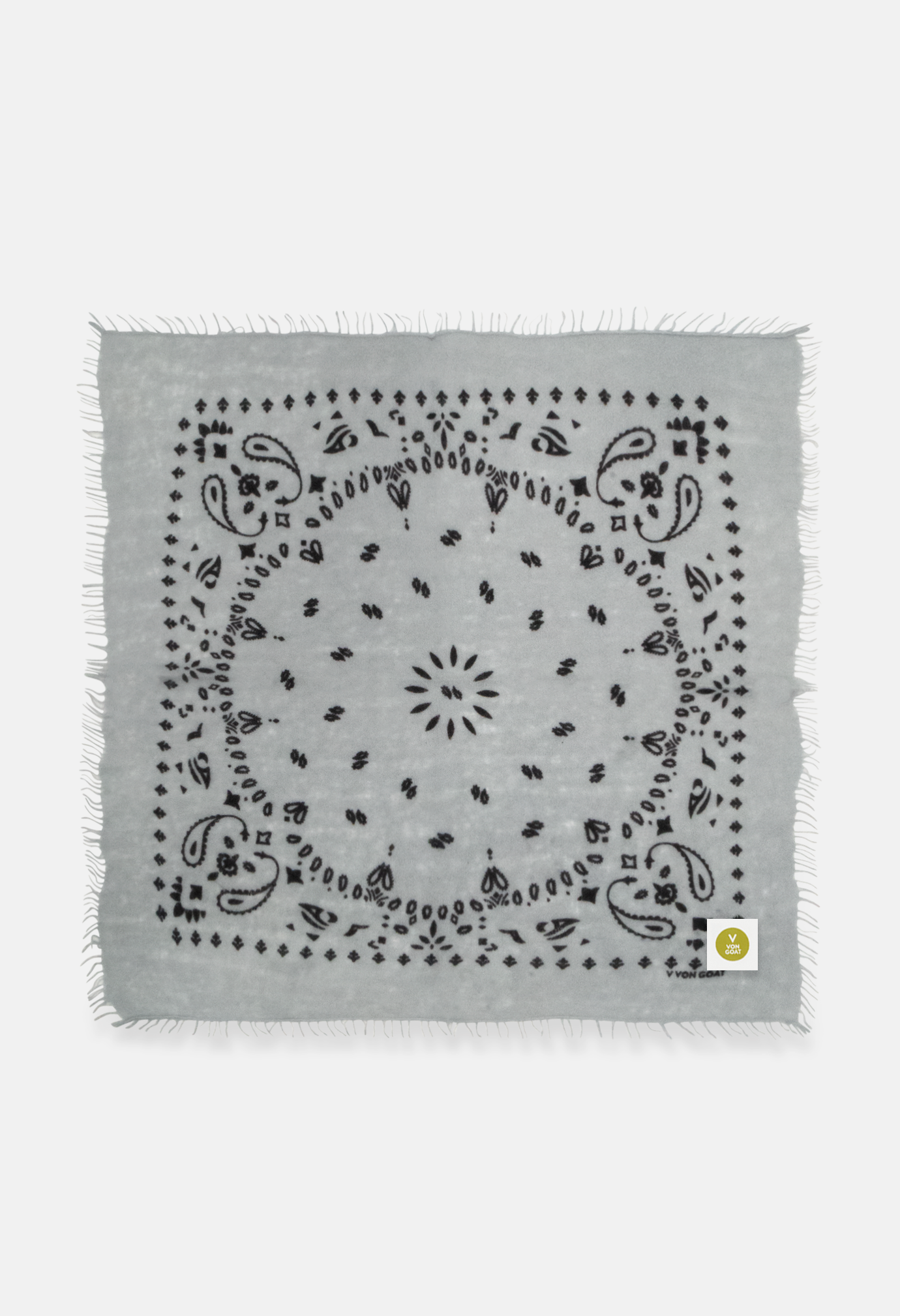 Kaschmir Bandana Dreieckstuch Paisley P in Weiss und Grau von V VON GOAT ideales Accessoire Paisley Muster Cashmere Tuch für Damen handgefertigt in Nepal