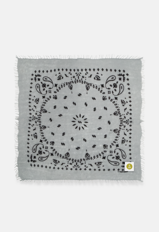 Kaschmir Bandana Dreieckstuch Paisley P in Weiss und Grau von V VON GOAT ideales Accessoire Paisley Muster Cashmere Tuch für Damen handgefertigt in Nepal