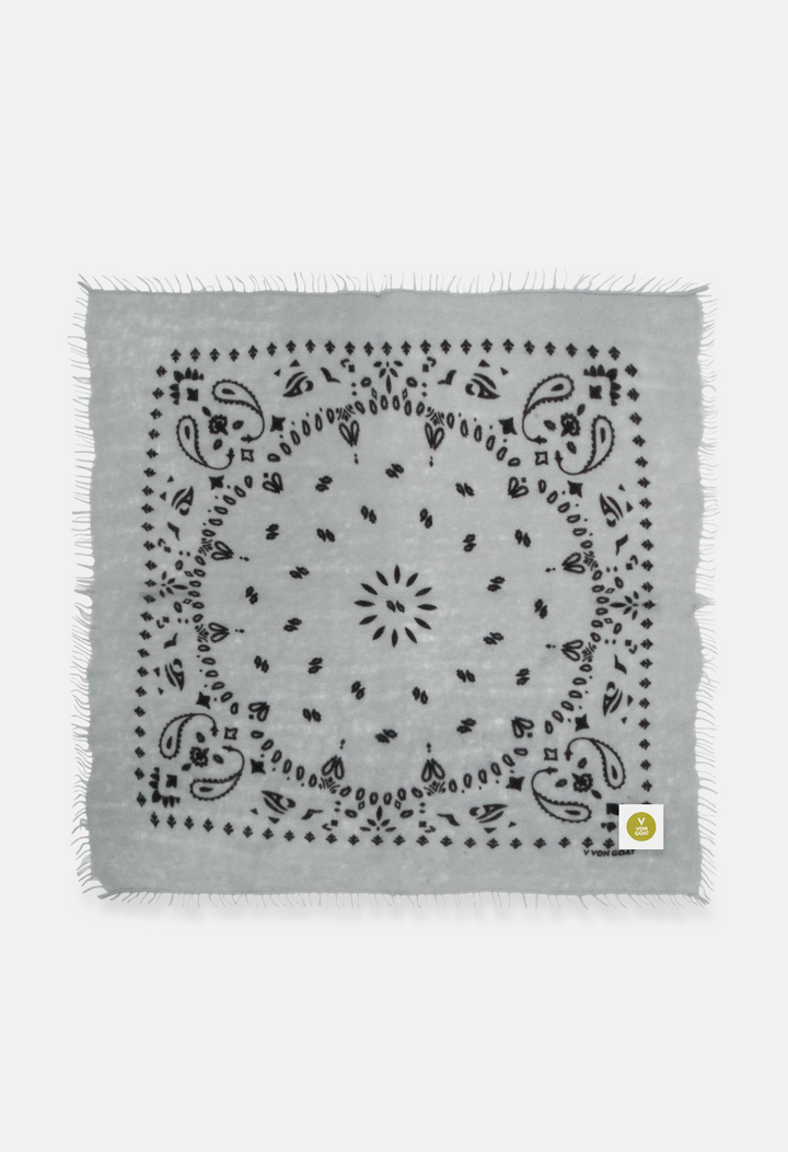 Kaschmir Bandana Dreieckstuch Paisley P in Weiss und Grau von V VON GOAT ideales Accessoire Paisley Muster Cashmere Tuch für Damen handgefertigt in Nepal