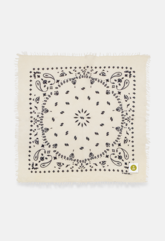 Kaschmir Bandana Dreieckstuch Paisley Z in Weiss und Schwarz von V VON GOAT ideales Accessoire Paisley Muster Cashmere Tuch für Damen handgefertigt in Nepal